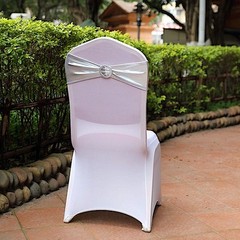 10 Silver Metallic Spandex Chair Sashes with Silver Buckles Wedding Light Gray