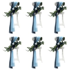 Blue Artificial Flower Arrangement Ribbons For Wedding Chair Back Decor Pack 6x