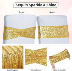 Gold Sequin Chair Sashes Folding Chair Covers Bow for Party Wedding Reception…