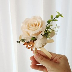 Champagne Color Rose Wrist Corsage and Boutonniere Set Artificial Corsage Wri…