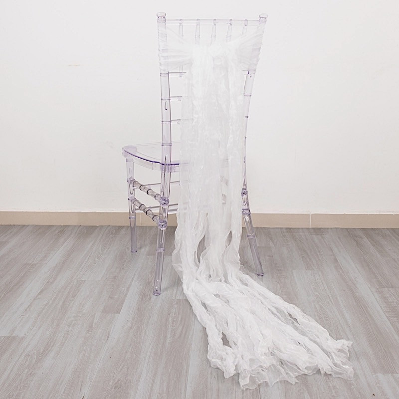 5 WHITE Sheer Crinkled Organza CHAIR SASHES Party Events Home Decorations