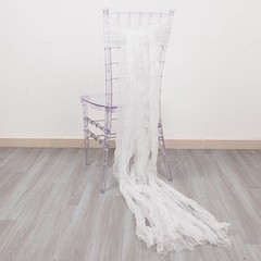 5 WHITE Sheer Crinkled Organza CHAIR SASHES Party Events Home Decorations
