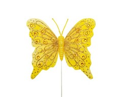 12PC 4″ Yellow + Gold Glitter Feather Butterflies Craft DIY Wedding Cake Topper