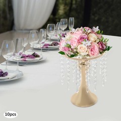 10 Pack Gold Tabletop Flower Stands 26 cm Crystal-Style Acrylic Iron