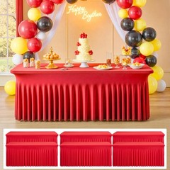 6 Pack Red Spandex Tablecloth 6ft with Skirt,Wrinkle Free High Stretch Fitted…