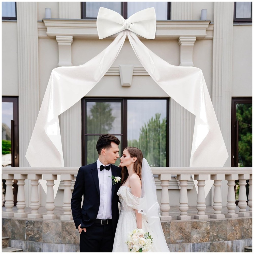 Extra Large White Satin Bow Decoration – 118×28 Inch