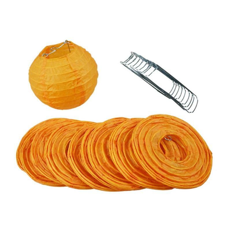 4″ Orange Round Paper Lantern, Even Ribbing, Hanging Decoration (10 Pack)