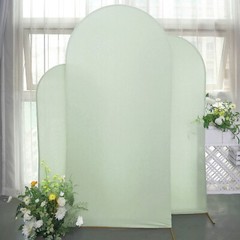 3 SAGE GREEN Matte Fitted Spandex Round Top Arch Backdrop STAND COVERS Set