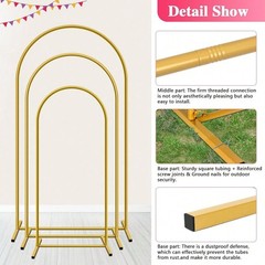 3Pcs Gold Metal Wedding Arch Frames 6ft 6.6ft 7.2ft Party Backdrop