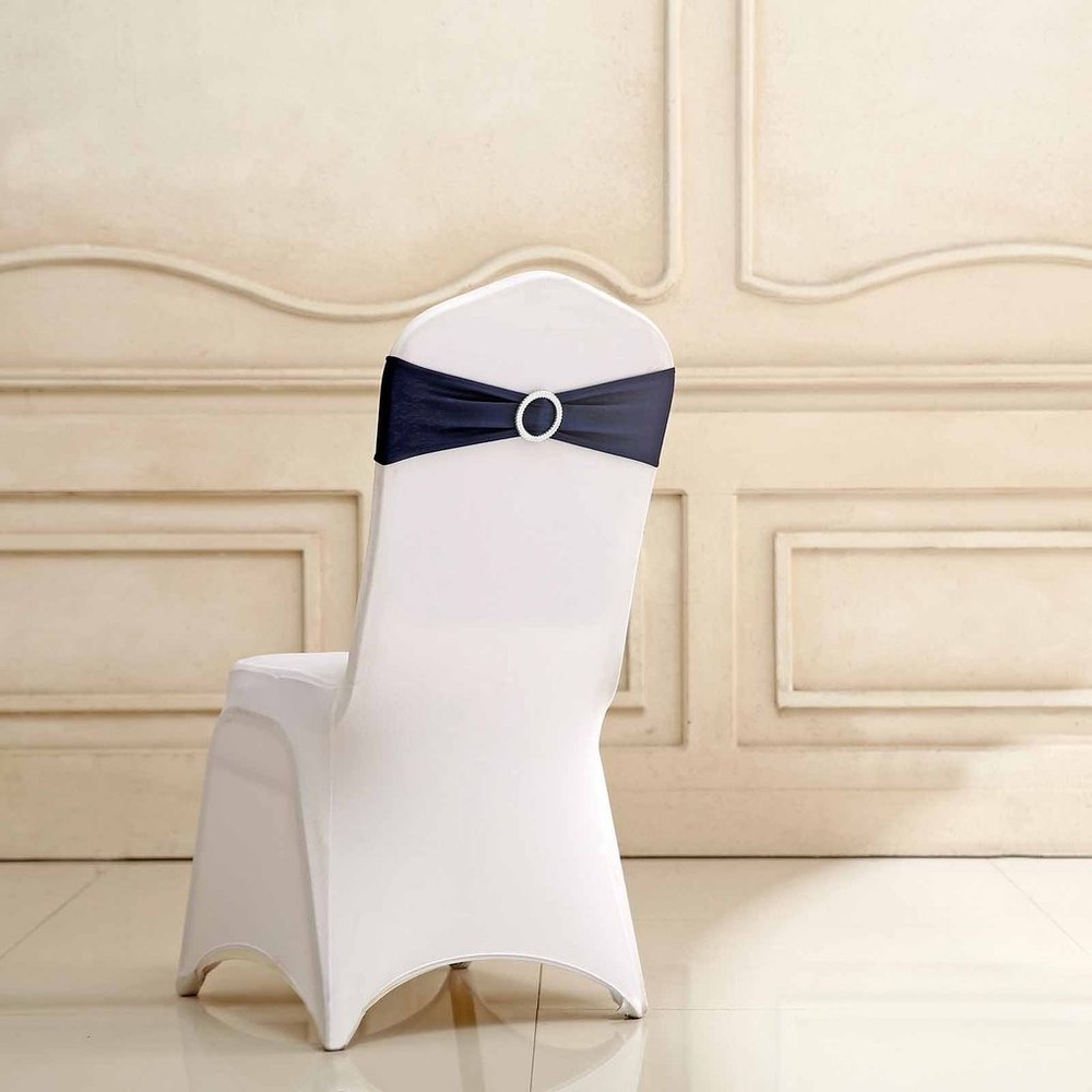 10 Navy Blue Spandex CHAIR SASHES with Silver Round Buckles Wedding Decorations