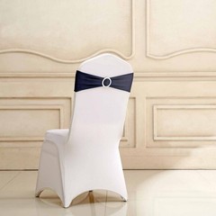 10 Navy Blue Spandex CHAIR SASHES with Silver Round Buckles Wedding Decorations