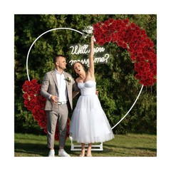 VIHOSE 6.6ft Large Metal Heart Arch Stand and Will You Marry Me LED Neon Ligh…