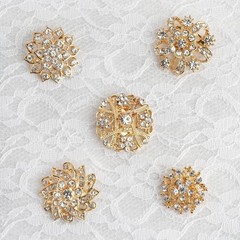 20 pcs Gold Metal Assorted Brooches Floral Pins Rhinestones Wedding Decorations