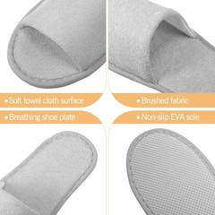12 Pairs House Slippers for Guests Disposable Open Toe Spa Medium Light Gray
