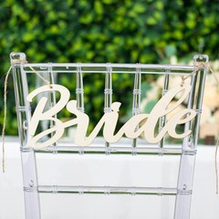 NATURAL 2 Wooden 12″ x 5″ Bride and Groom Chair Signs Wedding HANGING DECOR