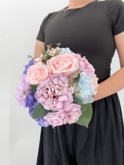 Blue & Blush Pink Wedding Bridal Bouquet, Silk Flower Bouquet, Lavender Wedding