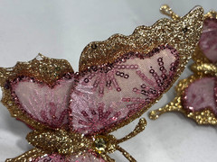 6 Pink & Gold BUTTERFLYS 7″ Clip-on Trees or Decorations Glitter & Sequins NEW