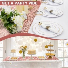 RUDONG M 1 Pack Sequin Table Runner 12 x 108 Inch, Rectangle 1pc Rose Gold