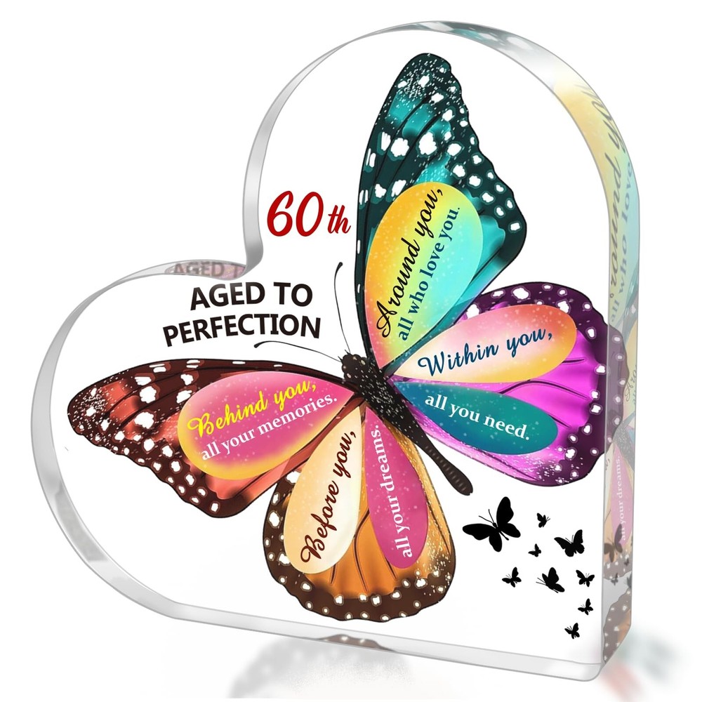 60th Birthday Gifts for Women, Acrylic Heart Sign Birthday Decorations Presen…