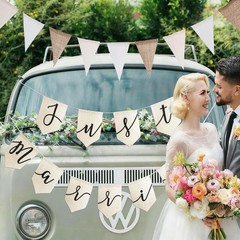 Just Married Banner Burlap Vintage Rustic Cream White NEW