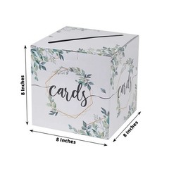 8″ x 8″ White Gold Greenery Theme Money Card Box Geometric Foil Print Events