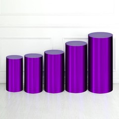 Set of 5 Cylinder Spandex Stand Covers, Purple, Foil Fabric