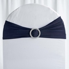 10 Navy Blue Spandex CHAIR SASHES with Silver Round Buckles Wedding Decorations