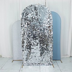 3 DUSTY BLUE SILVER Assorted Fitted Round Top Arch Backdrop STAND COVERS Set