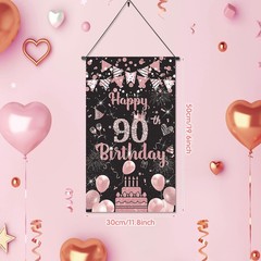 Rose Gold 90th Birthday Decorations – Door Banner, Hanging Banner & Wall Deco…
