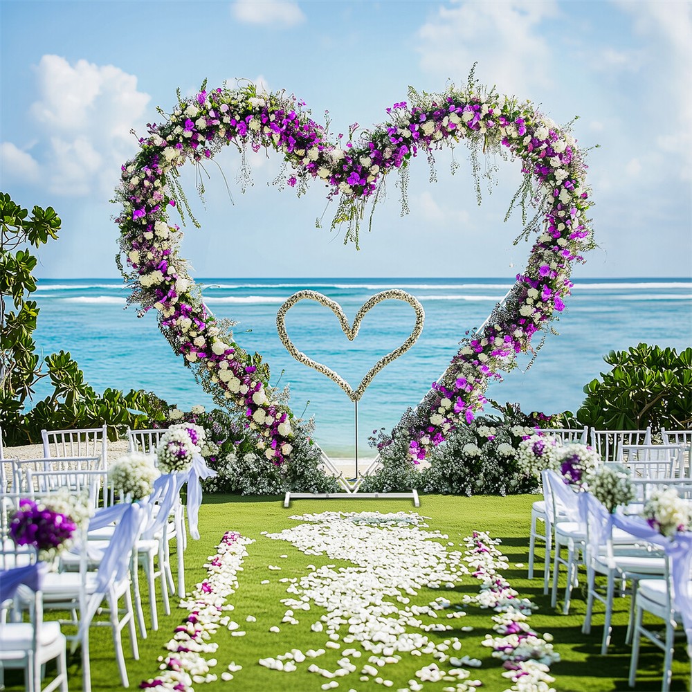 White Heart Shape Wedding Arch Stand Double Layers Metal Flower Balloon Arbors