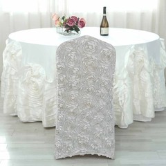Silver Satin Rosette SPANDEX Stretchable Banquet CHAIR COVER Light Gray