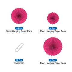 12Pcs Hanging Paper Fans Party Set Decoration for Birthday Wedding Rose Red