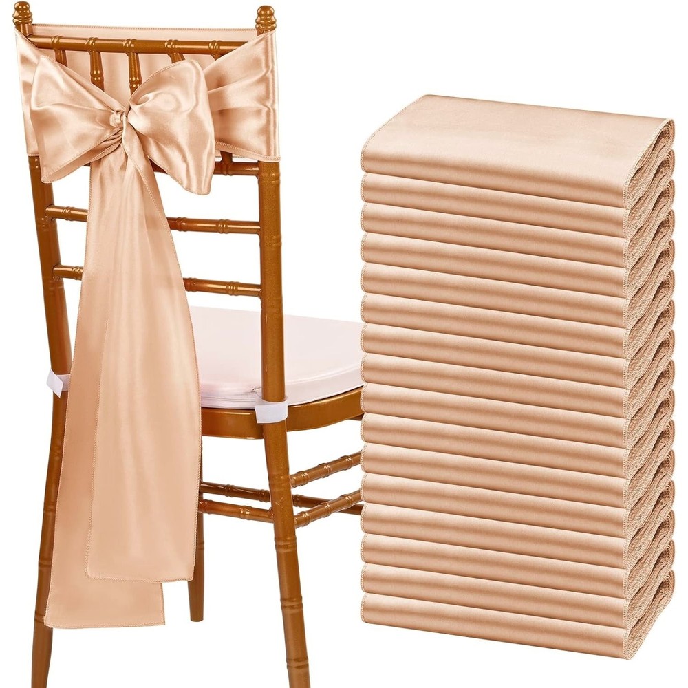 60 PCS Champagne Satin Chair Sashes Bows 7×108 Inch Universal Decor for2554