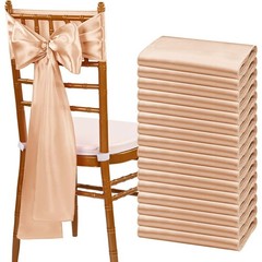 60 PCS Champagne Satin Chair Sashes Bows 7×108 Inch Universal Decor for2554