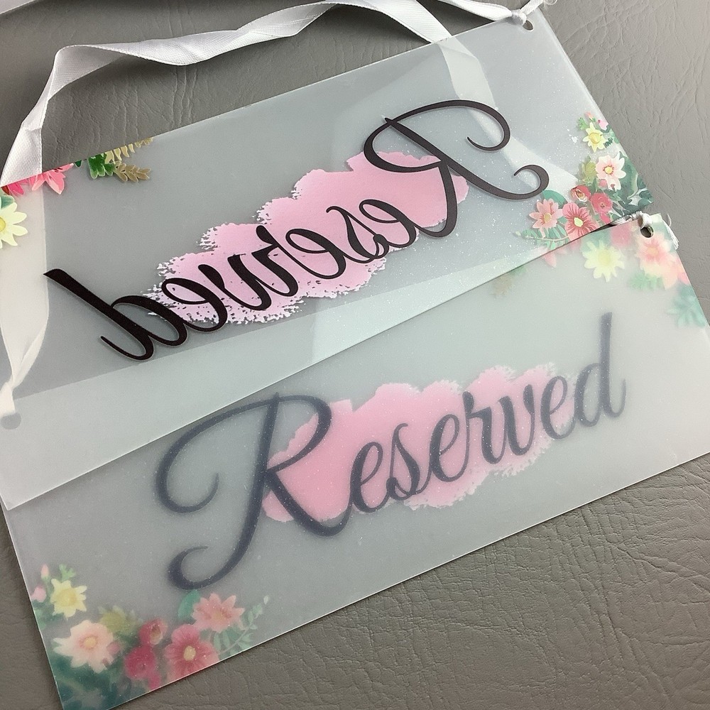 4 Pc Sets Reserved Signs for Wedding Chairs Clear Pink Background Flowers