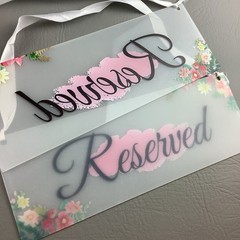 4 Pc Sets Reserved Signs for Wedding Chairs Clear Pink Background Flowers