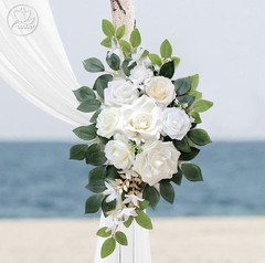 Odouzy Wedding Arch Flowers Kit White Floral Swag & Drapes Set of 3