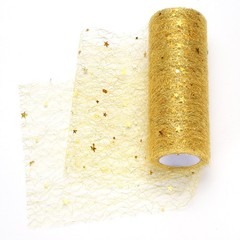 Moon & Star Tulle Rolls Fabric, 6″ x 10 Yard Nylon Tulle Ribbon, Gold