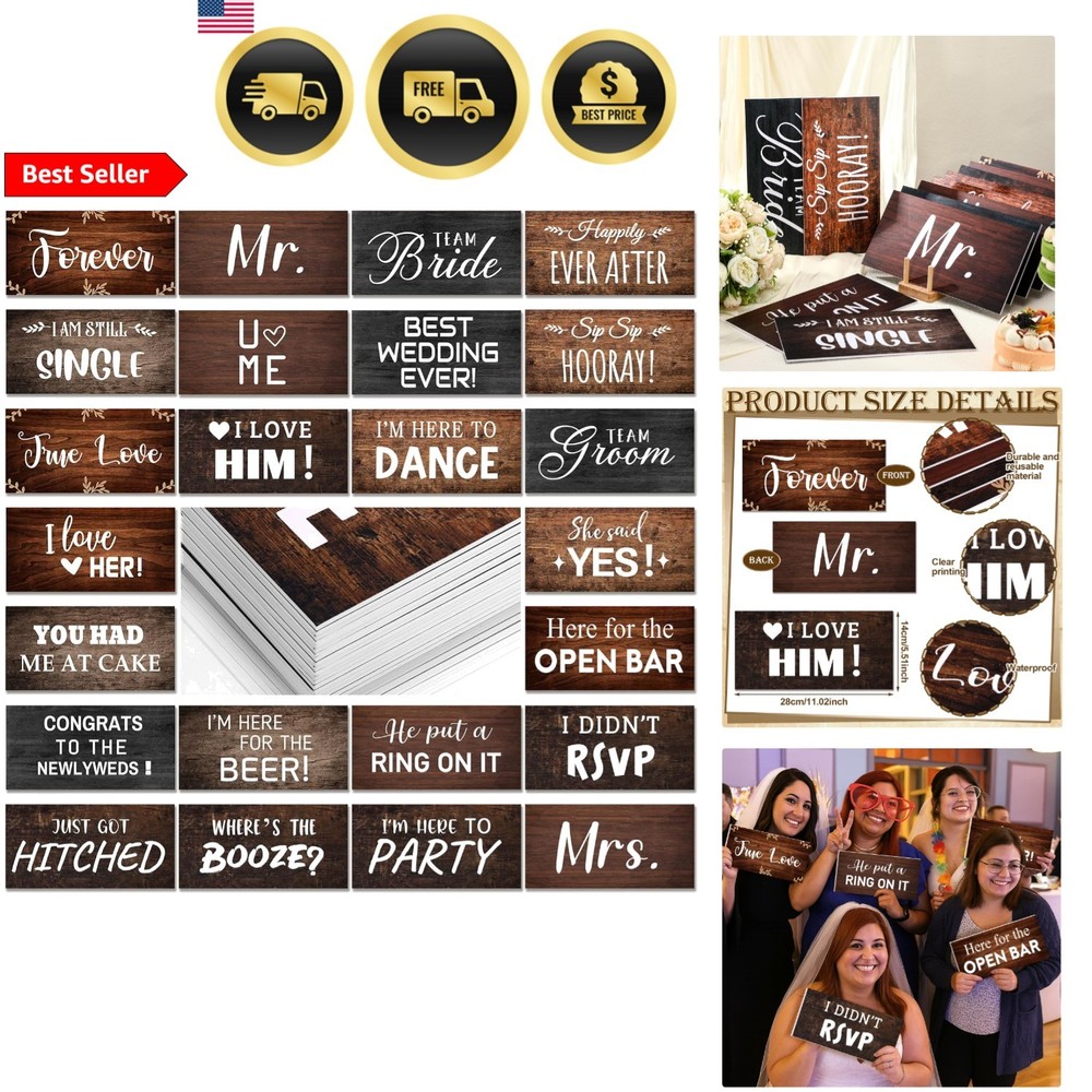 Rustic Wedding Photo Booth Props 24 Designs Double Sided Waterproof Decorations