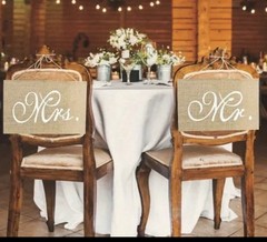Burlap Chair Banner Signs- Mr And Mrs-Great for Wedding or Vow Renewal.