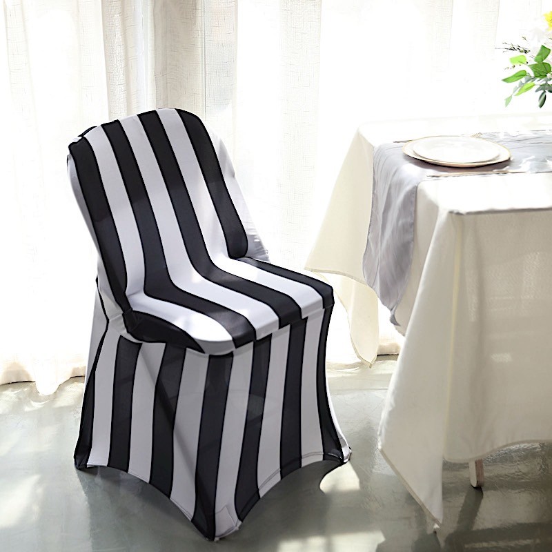 BLACK WHITE Striped Fitted Premium Spandex Folding CHAIR COVER Party Decorations