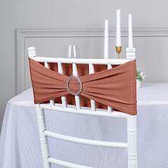 10 Terracotta Spandex CHAIR SASHES with Silver Round Buckles Wedding