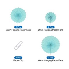 Hanging Paper Fans Party Set 6Pcs Decoration for Home Birthday Wedding(Blue)