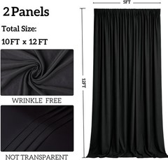 10ft x 12ft Black Backdrop Curtains, Wrinkle Free Thick Fabric Polyester Curtain