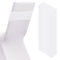 50 Pcs Spandex Chair Sashes Bows with Slider Buckle, White