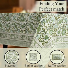 CPC Block Print Tablecloth Agate Green 90″x60″ Rectangular 100% Cotton Reusab…