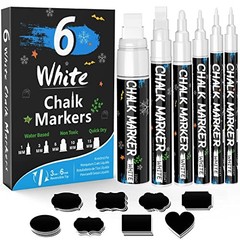 White Liquid Chalk Pens, Window Markers for Glass Washable, 6 White (5 Size)