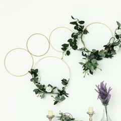 5 LIGHT BROWN Round Natural Wood Floral Hoops Wreaths Rings Party Decorations