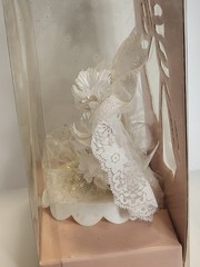 50 th Wedding Anniversary Birthday Cake Topper White Gold Lace & Flowers (RV)