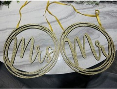 Gold Glitter Foil Mr & Mrs Hanging Wedding Decorations, Romantic Circle Set of 2
